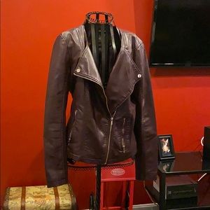 Deep Red Fitted Faux Leather Jacket